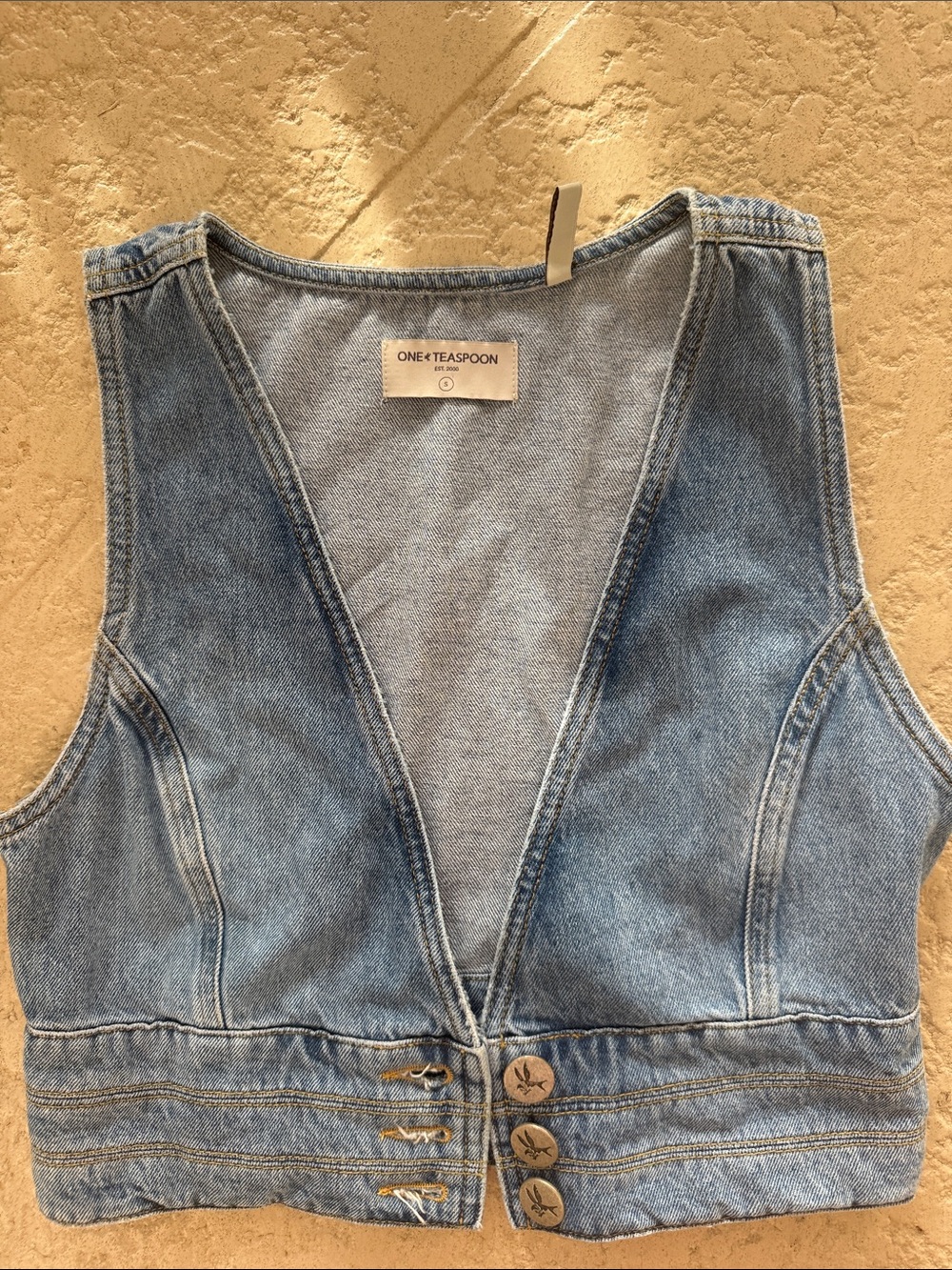 One Teaspoon Light Blue Cropped Denim Vest